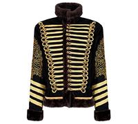 Ro Rox Jimi Hendrix Hussar Military Parade Jacket Faux Fur Men’s Military Jacket, Black & Gold