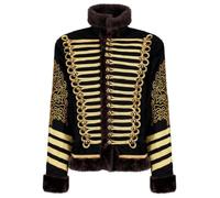 Ro Rox Jimi Hendrix Hussar Military Parade Jacket Faux Fur Men’s Military Jacket, Black & Gold