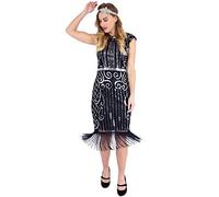 Ro Rox Josephine Vintage Dress Great Gatsby Retro 20s Flapper Party Wedding, Black & Silver, S