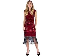 Ro Rox Josephine Vintage Dress Great Gatsby Retro 20s Flapper Party Wedding, Red, XS