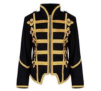 Ro Rox Ladies Steampunk Military Drummer Parade Jacket Emo Punk Women’s Jackets Gothic Clothing, Black & Gold, XL