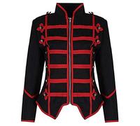 Ro Rox Ladies Steampunk Military Drummer Parade Jacket Emo Punk Women’s Jackets Gothic Clothing, Black & Red, XS