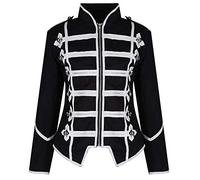 Ro Rox Ladies Steampunk Military Drummer Parade Jacket Emo Punk Women’s Jackets Gothic Clothing, Black & Silver, 3XL
