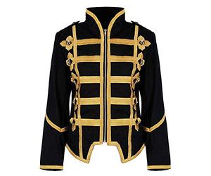 Ro Rox Ladies Steampunk Military Drummer Parade Jacket Emo Punk Women’s Jackets Gothic Clothing, Black & Gold, S