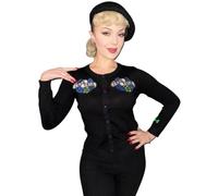 Ro Rox Lady Luck Cardigan Retro 50s Rockabilly Vintage Embroidered Knit Sweater, Black, M