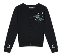 Ro Rox Luna Moth Cardigan - Goth Knitwear, Moon and Moth Embroidery, Long Sleeve, Black, XS