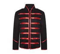 Ro Rox Marching Band Men’s Military Jacket, Men’s Drummer Parade Jacket for Music Festivals, Cosplay, Halloween, Themed Parties, Black & Red, XS