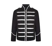 Ro Rox Marching Band Men’s Military Jacket, Men’s Drummer Parade Jacket for Music Festivals, Cosplay, Halloween, Themed Parties, Black & Silver, 3XL