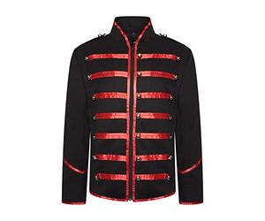 Ro Rox Marching Band Men’s Military Jacket, Men’s Drummer Parade Jacket for Music Festivals, Cosplay, Halloween, Themed Parties, Black & Red, M