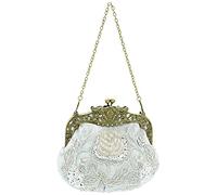 Ro Rox Margeret Vintage Clutch Bag Floral Beaded Antique Diamante Sparkle, Silver, One Size