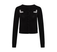 Ro Rox Marya Cardigan Gothic Bat Embroidery Goth Knit Knitted Long Sleeve, Black, S - UK10, FR38, DE36, US6