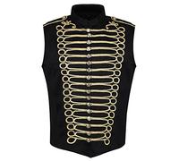 Ro Rox Men's Black Gold Steampunk Gothic Military Sleeveless Parade Jacket, Black & Gold, Men's XXXL