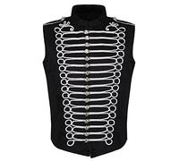 Ro Rox Men's Black Silver Punk Military Drummer Sleeveless Parade Jacket - (S)