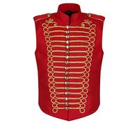 Ro Rox Men's Red Gold Military Drummer Sleeveless Parade Jacket Vest - (L)