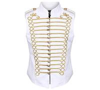 Ro Rox Men's White Gold Steampunk Gothic Military Sleeveless Parade Jacket - (S)