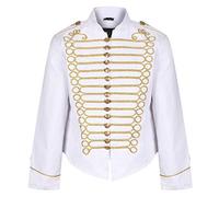 Ro Rox Napoleon Military Drummer Parade Jacket Steampunk Military Jacket, White & Gold, 2XL