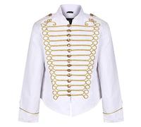 Ro Rox Napoleon Military Drummer Parade Jacket Steampunk Military Jacket, White & Gold, M