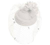Ro Rox Net Bow Fascinator Hat Beaded Vintage Retro Pinup 40's 50's Wedding Party, White, One Size