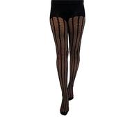 Ro Rox Pamela Mann Vertical Fishnet Stripe Opaque Tights Hosiery Grunge Punk Retro, Black, 16-18