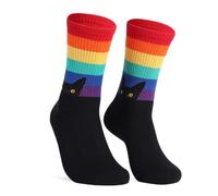 Ro Rox Rainbow Cat Socks - Fun, Colorful Black Cat Crew Socks, Unisex Gift