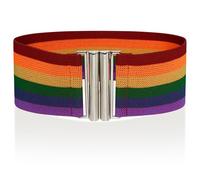 Ro Rox Rainbow Elastic Waist Belt for Women | Wide Stretch Cincher Belt for Dresses & Tops - Adjustable Retro Pride Belt, Gold Buckle, Rainbow, S