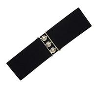 Ro Rox Retro Vintage Belt | Elastic Women's Accessories | Stretchy 50s Nurse With Silver Buckle & Clasp | Waist Belt For Dress | Wide Belt Design | Elasticated Belt For Women & Ladies, Black, L