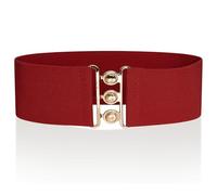 Ro Rox Retro Vintage Elastic Belt | Women's Accessories | 50s Nurse Stretchy Belt With Silver Buckle & Clasp | Waist Belts for Dress | Wide Elasticated Design for Women, Red & Gold, S