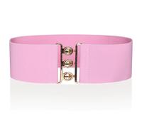 Ro Rox Retro Vintage Elastic Belt | Women's Accessories | 50s Nurse Stretchy Belt With Silver Buckle & Clasp | Waist Belts for Dress | Wide Elasticated Design for Women, Baby Pink & Gold, M