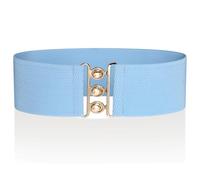 Ro Rox Retro Vintage Elastic Belt | Women's Accessories | 50s Nurse Stretchy Belt With Silver Buckle & Clasp | Waist Belts for Dress | Wide Elasticated Design for Women, Sky Blue & Gold, L
