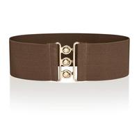 Ro Rox Retro Vintage Elastic Belt | Women's Accessories | 50s Nurse Stretchy Belt With Silver Buckle & Clasp | Waist Belts for Dress | Wide Elasticated Design for Women, Light Brown & Gold, M