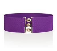 Ro Rox Retro Vintage Elastic Belt | Women's Accessories | 50s Nurse Stretchy Belt With Silver Buckle & Clasp | Waist Belts for Dress | Wide Elasticated Design for Women, Purple & Gold, S