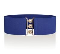 Ro Rox Retro Vintage Elastic Belt | Women's Accessories | 50s Nurse Stretchy Belt With Silver Buckle & Clasp | Waist Belts for Dress | Wide Elasticated Design for Women, Royal Blue & Gold, L