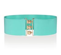 Ro Rox Retro Vintage Elastic Belt | Women's Accessories | 50s Nurse Stretchy Belt With Silver Buckle & Clasp | Waist Belts for Dress | Wide Elasticated Design for Women, Mint & Gold, S
