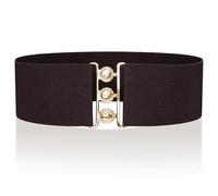 Ro Rox Retro Vintage Elastic Belt | Women's Accessories | 50s Nurse Stretchy Belt With Silver Buckle & Clasp | Waist Belts for Dress | Wide Elasticated Design for Women, Dark Brown & Gold, M