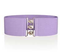Ro Rox Retro Vintage Elastic Belt | Women's Accessories | 50s Nurse Stretchy Belt With Silver Buckle & Clasp | Waist Belts for Dress | Wide Elasticated Design for Women, Lavender & Gold, S
