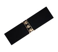 Ro Rox Retro Vintage Elastic Belt | Women's Accessories | 50s Nurse Stretchy Belt With Silver Buckle & Clasp | Waist Belts for Dress | Wide Elasticated Design for Women, Black & Gold, S