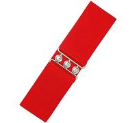 Ro Rox Retro Vintage Elastic Belt | Women's Accessories | 50s Nurse Stretchy Belt With Silver Buckle & Clasp | Waist Belt for Dress | Wide Elasticated Design for Women, Red, S