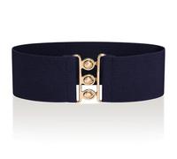 Ro Rox Retro Vintage Elastic Belt | Women's Accessories | 50s Nurse Stretchy Belt With Silver Buckle & Clasp | Waist Belts for Dress | Wide Elasticated Design for Women, Navy Blue & Gold, L