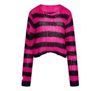 Ro Rox Ryette Cropped Striped Knit Jumper for Women - Distressed Oversized Grunge Gothic Sweater, Long Sleeve Alternative Punk Alt Top