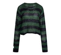 Ro Rox Ryette Cropped Striped Knit Jumper for Women - Distressed Oversized Grunge Gothic Sweater, Long Sleeve Alternative Punk Alt Top Black-Green