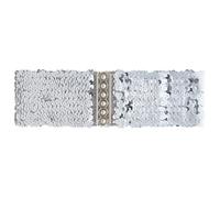 Ro Rox Sequin Stretch Belt - Sparkly Elastic Waist Belt for Dresses & Outfits, Silver, L-XL