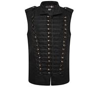Ro Rox Sleeveless Jacket Mens Goth Cotton Uniform Military Parade Vest Waistcoat - Black (L)