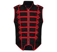 Ro Rox Sleeveless Marching Band Parade Military Jacket, Lightweight Military Drummer Vest for Stage Performances, Steampunk Themed Parties, Dress Up Parties, Black & Red, 4XL