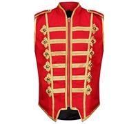 Ro Rox Sleeveless Marching Band Parade Military Jacket, Lightweight Military Drummer Vest for Stage Performances, Steampunk Themed Parties, Dress Up Parties, Red & Gold, 2XL