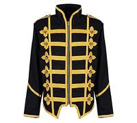 Ro Rox Steampunk Military Drummer Parade Jacket Emo Punk Men’s Jackets Gothic Clothing, Black & Gold, XS