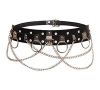 Ro Rox Stud Belt O-Ring D-Ring Chain Parker Faux Leather Gothic Punk Grunge - Black - M
