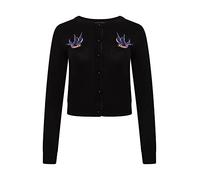 Ro Rox Swallows Cardigan Rockabilly Retro Vintage Bird Embroidery Knit Knitted, Black, 4XL - UK22, FR50, DE48, US18