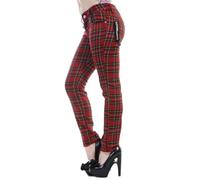 Ro Rox Tartan Skinny Trousers Women's Plaid Check Emo Punk Pants, Red, M