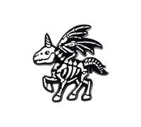 Ro Rox Unicorn Skeleton Pin Badge Brooch Gothic Cute Black White Cartoon