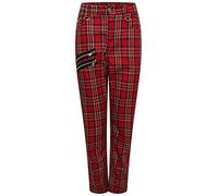 Ro Rox Unisex Tartan Trousers Straight Leg Plaid Check Pants, Emo Punk Clothing Gothic Clothes for Men and Women, Red, 34W